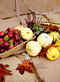 Autumn vegetables and fruit on paving stones