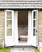 View into bedroom of barn conversion