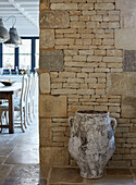 Large antique stone urn from Mallorca in renovated Cotswolds cottage, UK