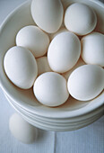 Bowl of white eggs in a white bowl