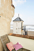 Look-out tower with wrought iron metal steps Aldeburgh, Suffolk England UK