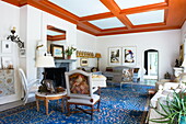 Painted ceiling detail in drawing room of Massachusetts home, New England, USA