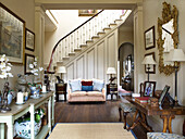 Spacious entrance hallway in Lincolnshire country house, England, UK