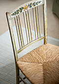 Hand painted chair in Lincolnshire country house, England, UK