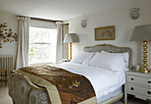 Light grey lamps in bedroom with gold finish city of Bath home Somerset, England, UK