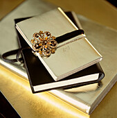 Gold and black address book and journal
