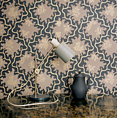 Neutral patterned wallpaper table lamp and home wares