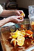 Preparing fruit for marmalade, Southend-on-sea, Essex, England, UK