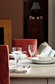 Place setting in dining room of Somerset home England UK