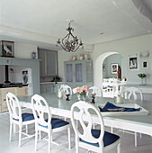 Blue and white kitchen dining room