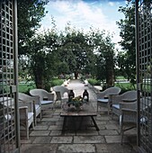 Table and chairs in luxury open air restaurant