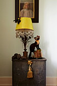 Vintage lamp on side unit in Cumbrian farmhouse, England, UK