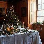 Dining room with Christmas tree and Christmas decoration
