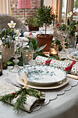 Table set for Christmas dinner in East Sussex coach house  England  UK