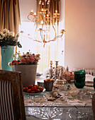 Chandelier over dining room table