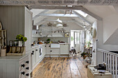 Beamed attic kitchen in Marazion beach house Cornwall UK