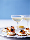 Caviar canapes and champagne