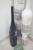 Ornamental etched vases in modern home Bath Somerset, England, UK