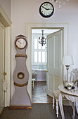Grandfather clock in hallway of Victorian villa Kent England UK