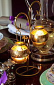 Christmas decorations and candles on a table