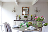 Table with tulips in Sussex dining room UK