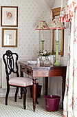 Wooden chair and dressing table in Sussex farmhouse, England, UK