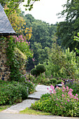 Decking and path at exterior of French farmhouse