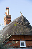 Reetdach auf einem unter Denkmalschutz stehenden Cottage (Grade II) in Hampshire, England, Vereinigtes Königreich
