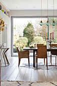 Dining table with garden view in extended Victorian villa Tunbridge Wells Kent UK