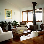 Living room with wood burning stove