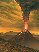 Volcanic eruption on Venus, illustration