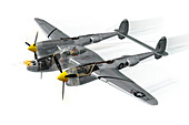 American P-38 Lightning WWII fighter aircraft, illustration