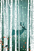 Reindeer in a forest, illustration