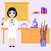 Scientist working in a laboratory, conceptual illustration