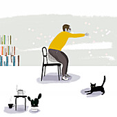 Man doing exercises at home, illustration