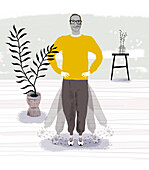 Man doing exercise at home, illustration