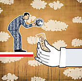 Man donating money for research, illustration