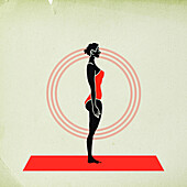 Woman standing on a yoga mat, illustration