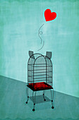 Heart leaving a cage, illustration