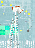 Ladder reaching for book, illustration