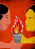 Olympic flame being transferred, illustration