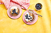Baked oats with yogurt and blueberries