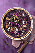 Vegan red cabbage tart with tofu and walnuts