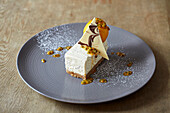 Vanilla cheesecake with passion fruit sorbet