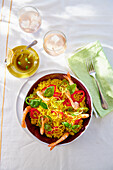 Saffron rice salad with prawns