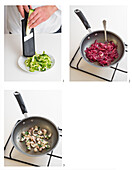 Cooking squid with courgettes and red onions