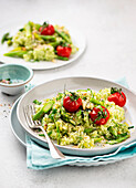 Wild garlic asparagus risotto with roasted tomatoes