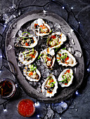 Oysters with ginger japanese dressing