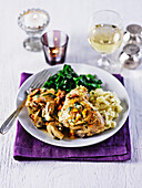 Chicken and cider fricassée with parsley croûtes
