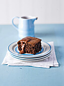 Chocolate sponge with hot chocolate custard